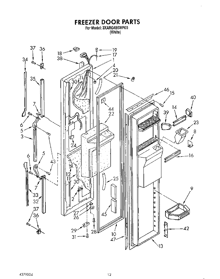 FREEZER DOOR Diagram and Parts List for 3XARG485WP00  Whirlpool Refrigerator