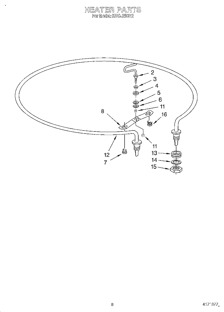 HEATER Diagram and Parts List for KUDJ230Y2  KitchenAid Dishwasher