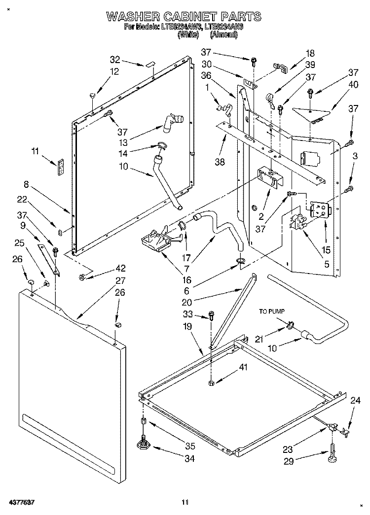 WASHER CABINET Diagram and Parts List for LTE6234AW3  Whirlpool Washer Dryer Combo