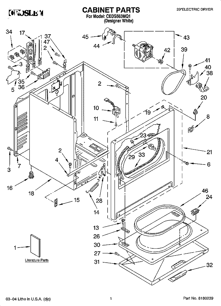 CABINET PARTS Diagram and Parts List for CEDS563MQ1  Crosley Dryer