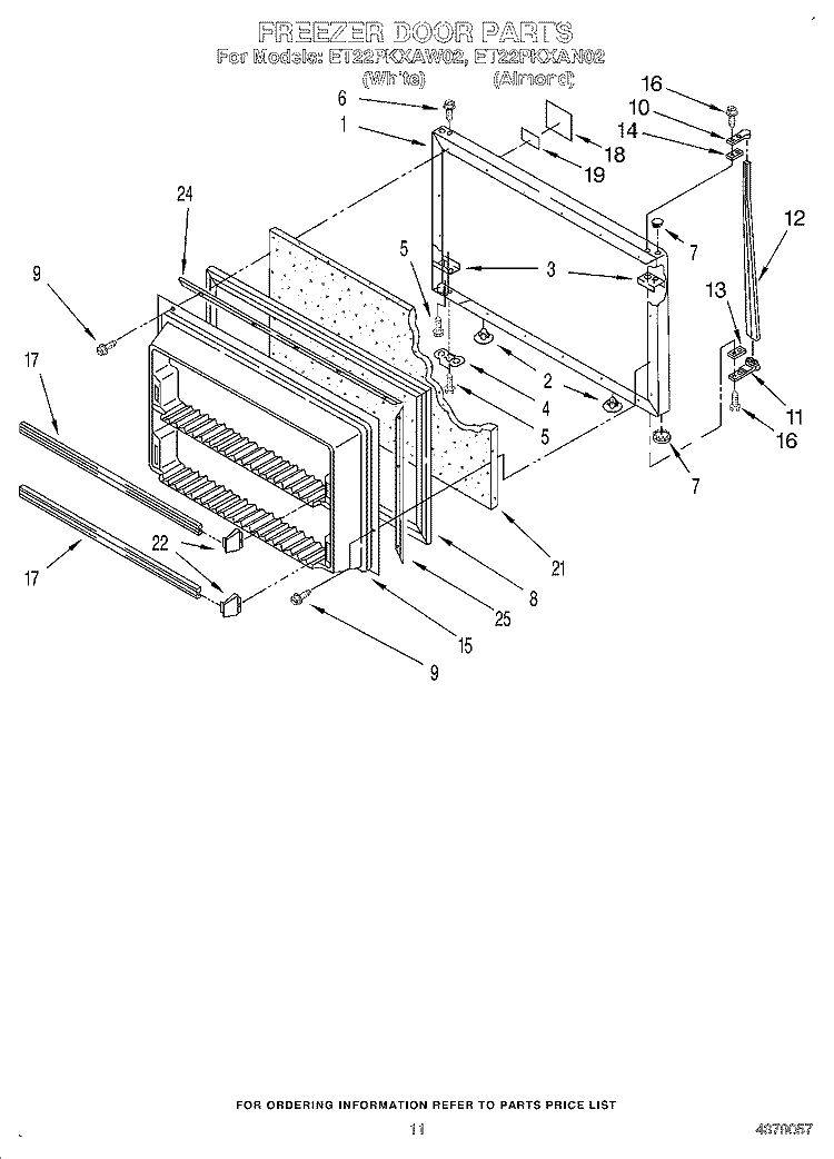 FREEZER DOOR Diagram and Parts List for ET22PKXAW02  Whirlpool Refrigerator