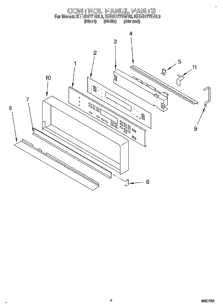 CONTROL PANEL, LITERATURE Diagram and Parts List for KEBS177BBL3  KitchenAid Wall Oven