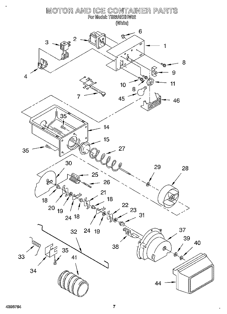 MOTOR AND ICE CONTAINER Diagram and Parts List for TS22AEXHW02  Whirlpool Refrigerator