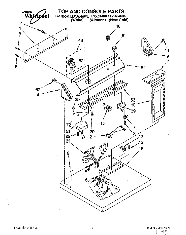 SECTION Diagram and Parts List for LEV5634AN0  Whirlpool Dryer