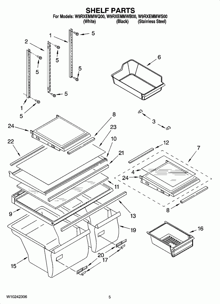SHELF PARTS Diagram and Parts List for W9RXEMMWB00  Whirlpool Refrigerator