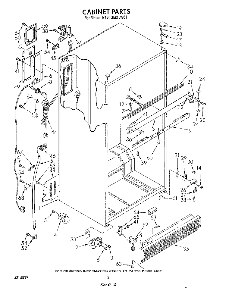 CABINET Diagram and Parts List for ET20GMXTF01  Whirlpool Refrigerator
