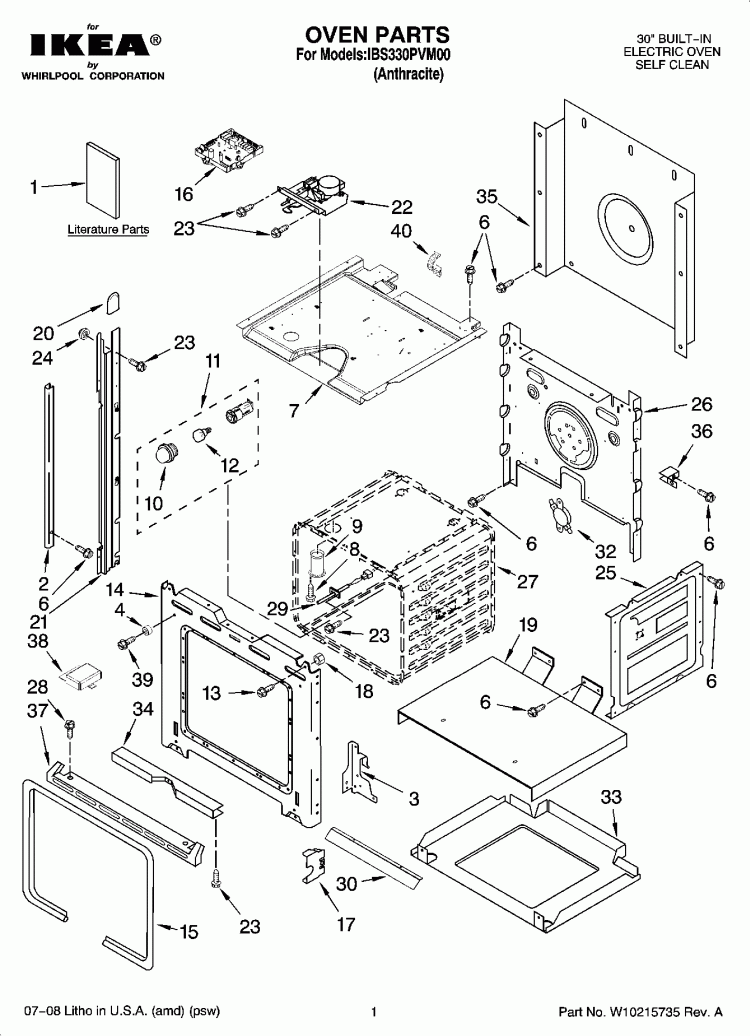 OVEN PARTS Diagram and Parts List for IBS330PVM00  Whirlpool Wall Oven