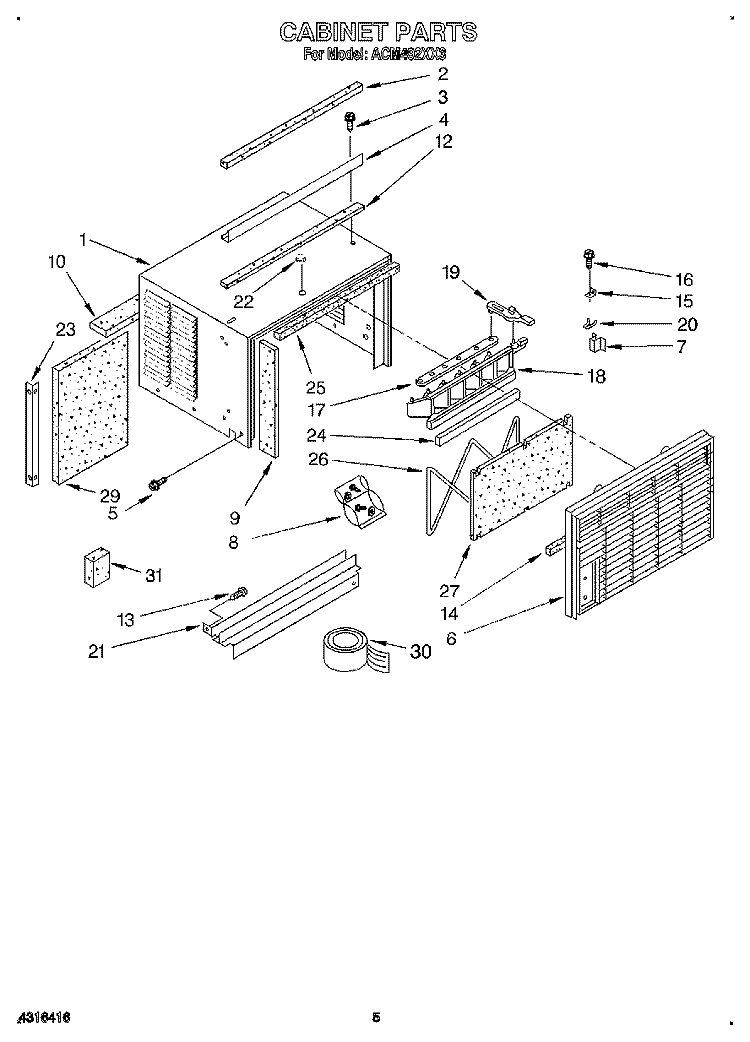 CABINET Diagram and Parts List for ACM492XX3  Whirlpool Air Conditioner