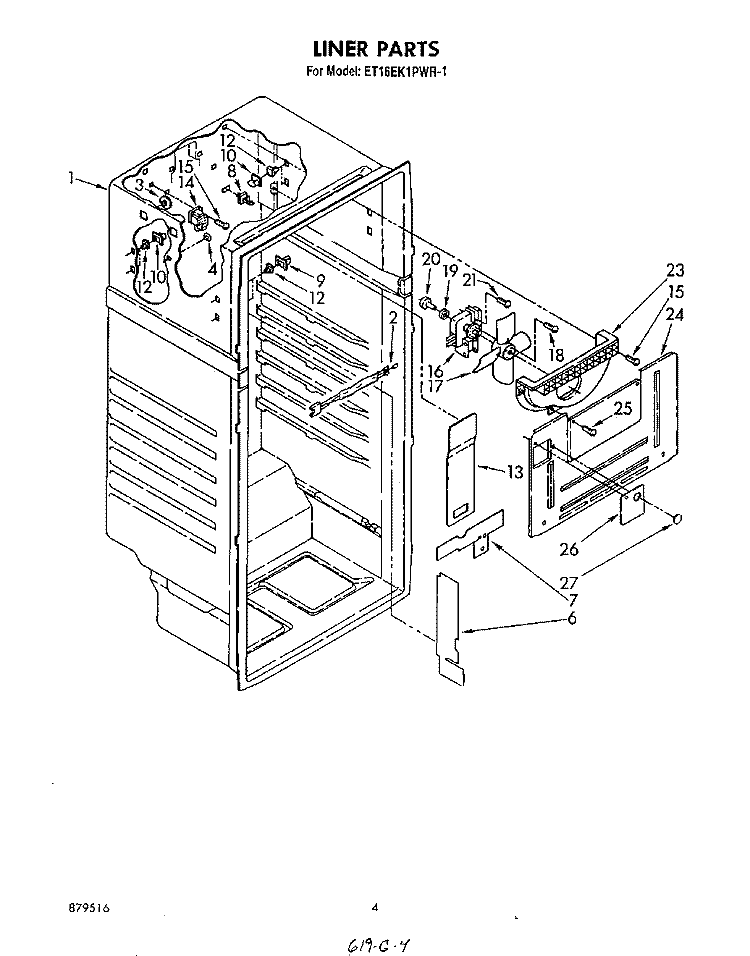 LINER Diagram and Parts List for ET16EK1PWR1  Whirlpool Refrigerator
