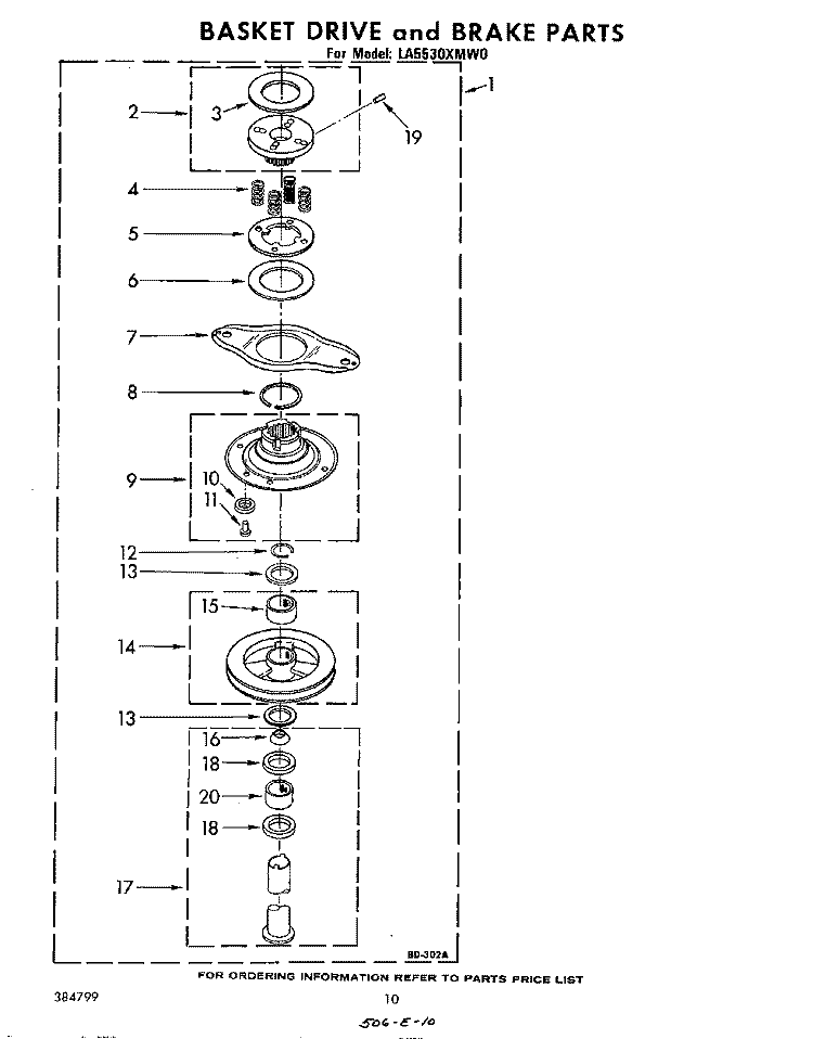 BASKET DRIVE AND BRAKE Diagram and Parts List for LA5530XMW0  Whirlpool Washer