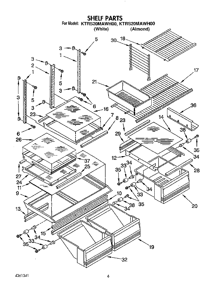 SHELF, LIT/OPTIONAL Diagram and Parts List for KTRS20MAWH00  KitchenAid Refrigerator