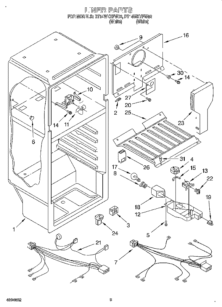 LINER, LIT/OPTIONAL Diagram and Parts List for RT14WKYFW02  Roper Refrigerator
