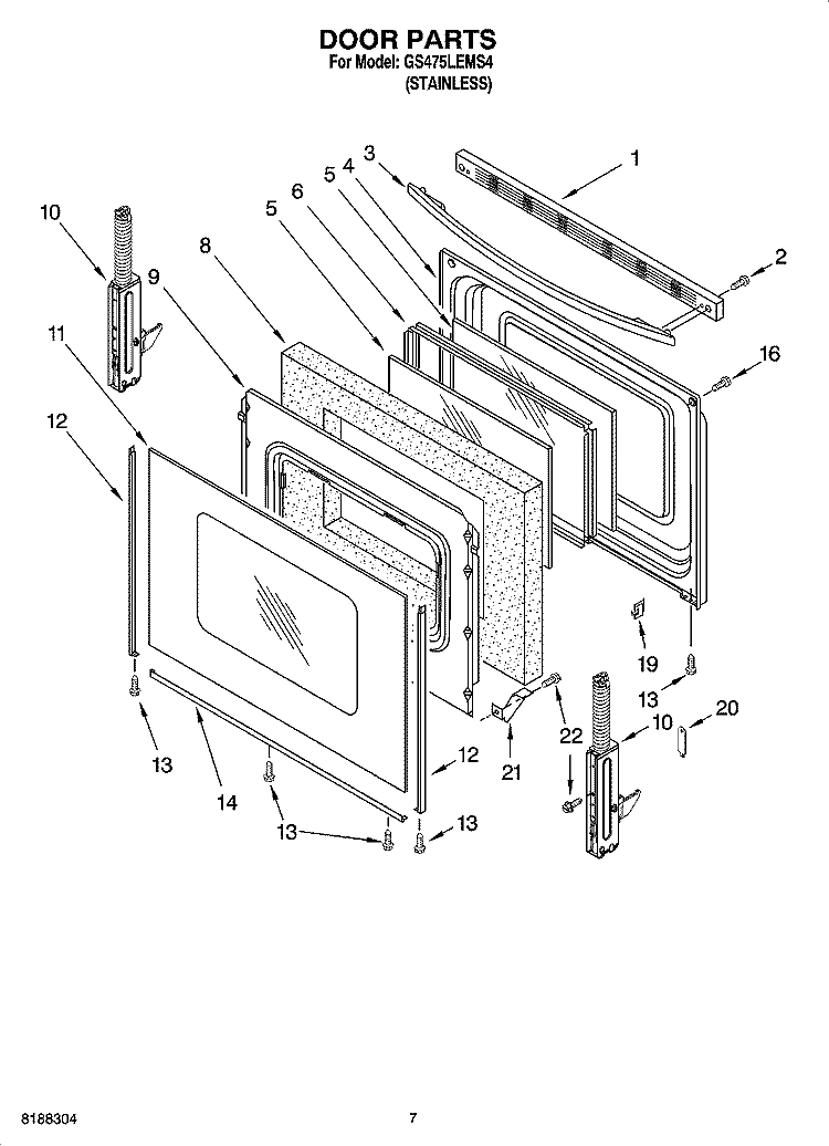 DOOR PARTS Diagram and Parts List for GS475LEMS4  Whirlpool Range