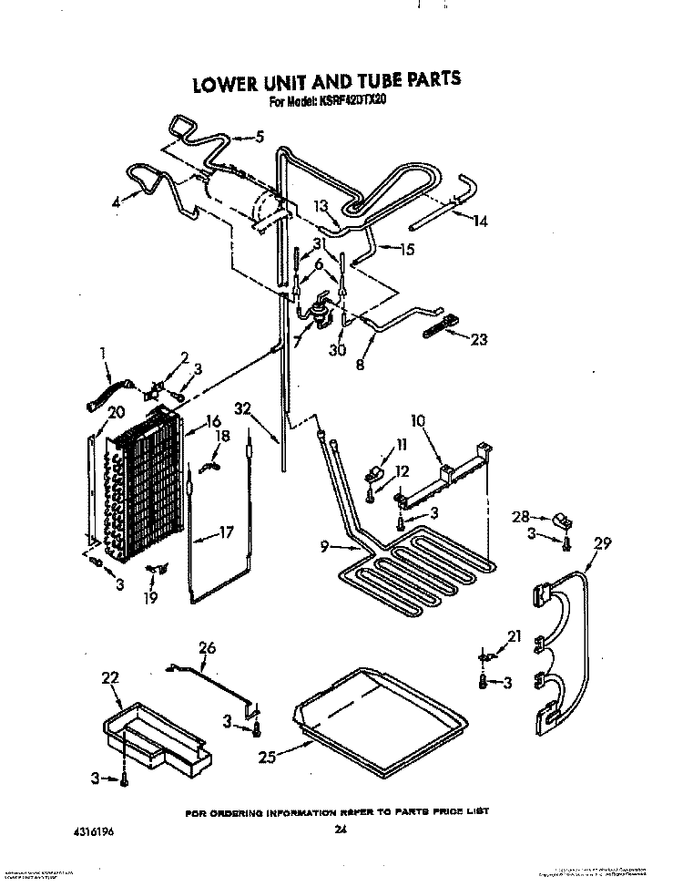 LOWER UNIT AND TUBE Diagram and Parts List for KSRF42DTX20  KitchenAid Refrigerator