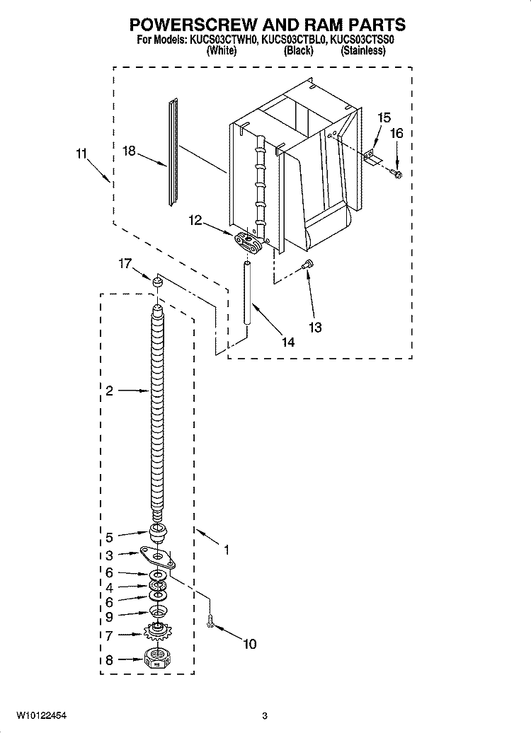 POWERSCREW AND RAM PARTS Diagram and Parts List for KUCS03CTSS0  KitchenAid Trash Compactor