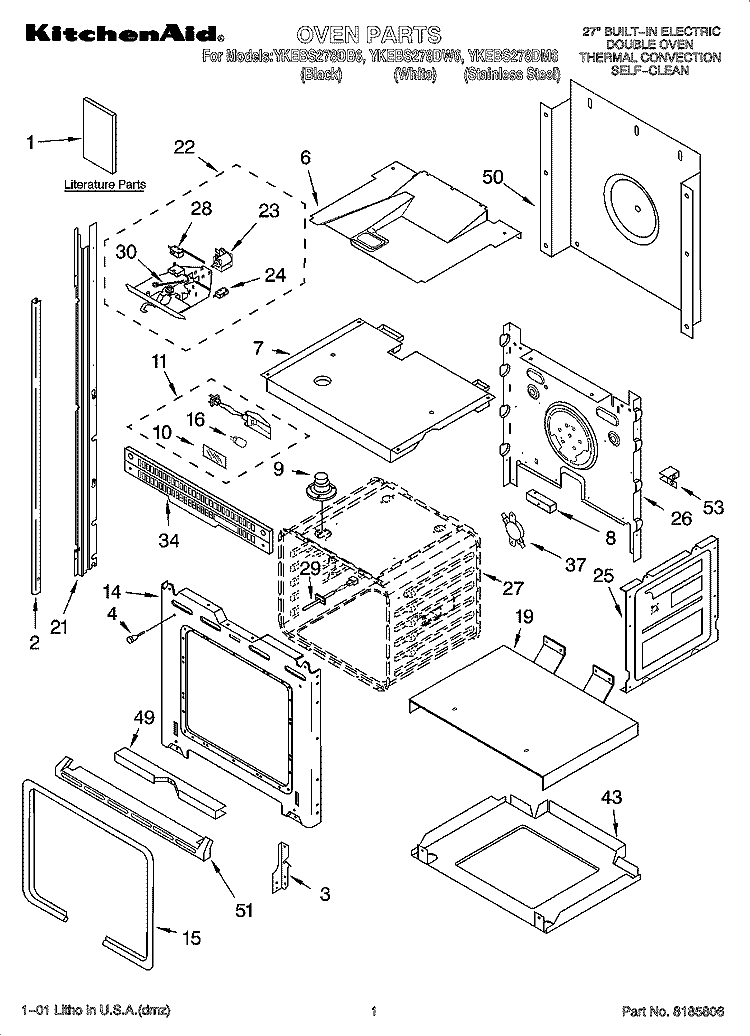 OVEN PARTS Diagram and Parts List for YKEBS278DW6  KitchenAid Wall Oven