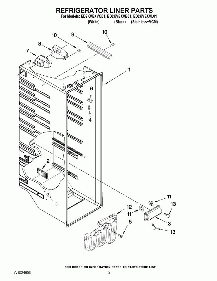 REFRIGERATOR LINER PARTS Diagram and Parts List for ED2KVEXVB01  Whirlpool Refrigerator