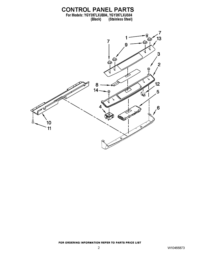 CONTROL PANEL PARTS Diagram and Parts List for YGY397LXUS04  Whirlpool Range