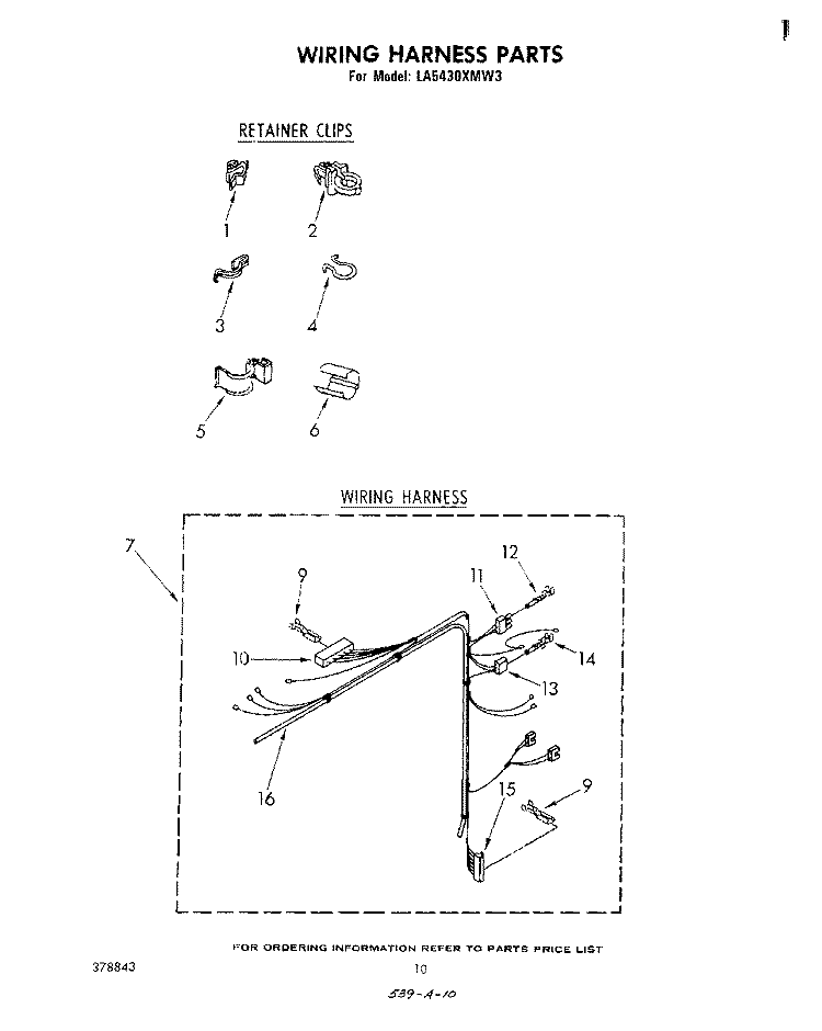 WIRING HARNESS Diagram and Parts List for LA5430XMW3  Whirlpool Washer