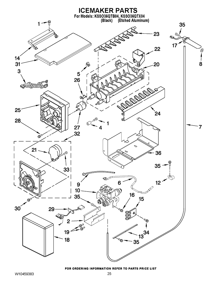 ICEMAKER PARTS Diagram and Parts List for KSSO36QTB04  KitchenAid Refrigerator
