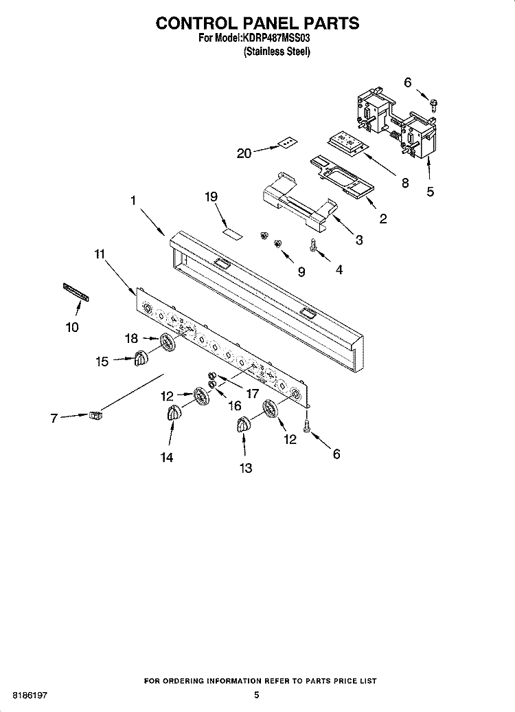 CONTROL PANEL PARTS Diagram and Parts List for KDRP487MSS03  KitchenAid Range