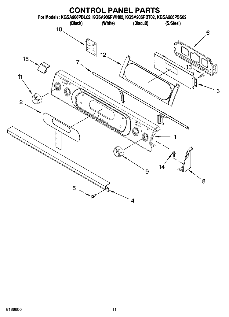 CONTROL PANEL PARTS, OPTIONAL PARTS Diagram and Parts List for KGSA906PBL02  KitchenAid Range