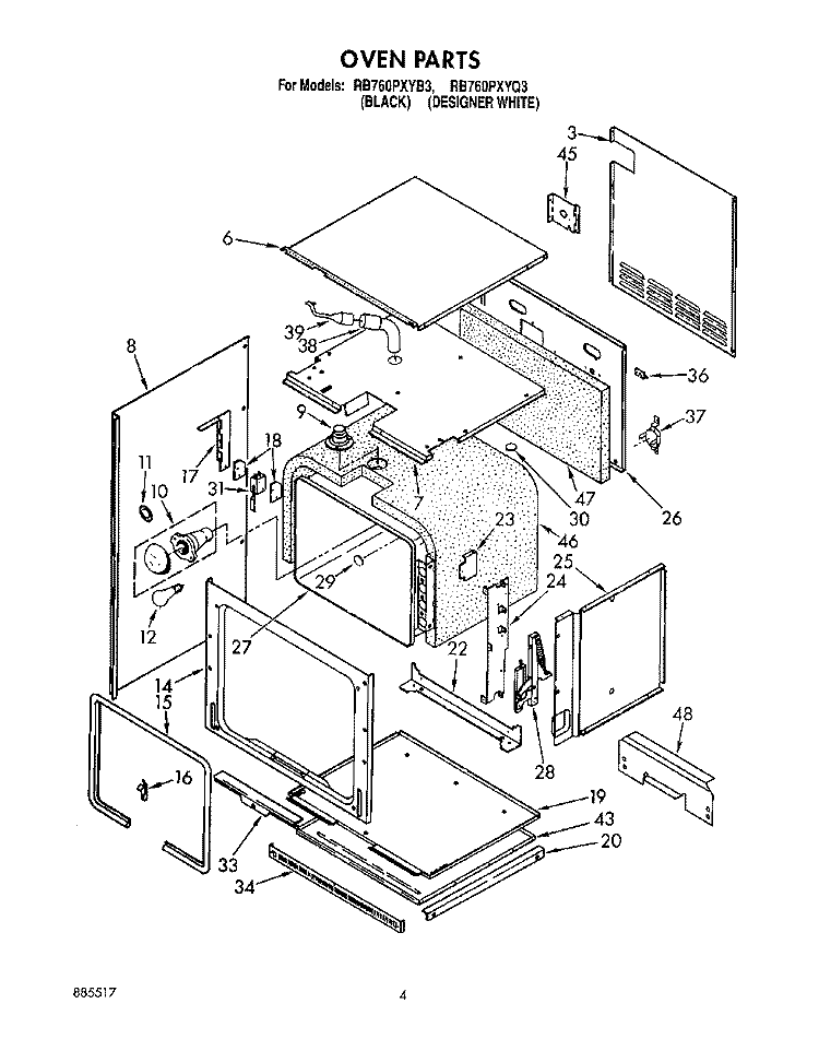 OVEN Diagram and Parts List for RB760PXYQ3  Whirlpool Wall Oven