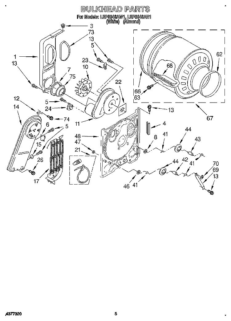 SECTION Diagram and Parts List for LEP6646AW1  Whirlpool Dryer