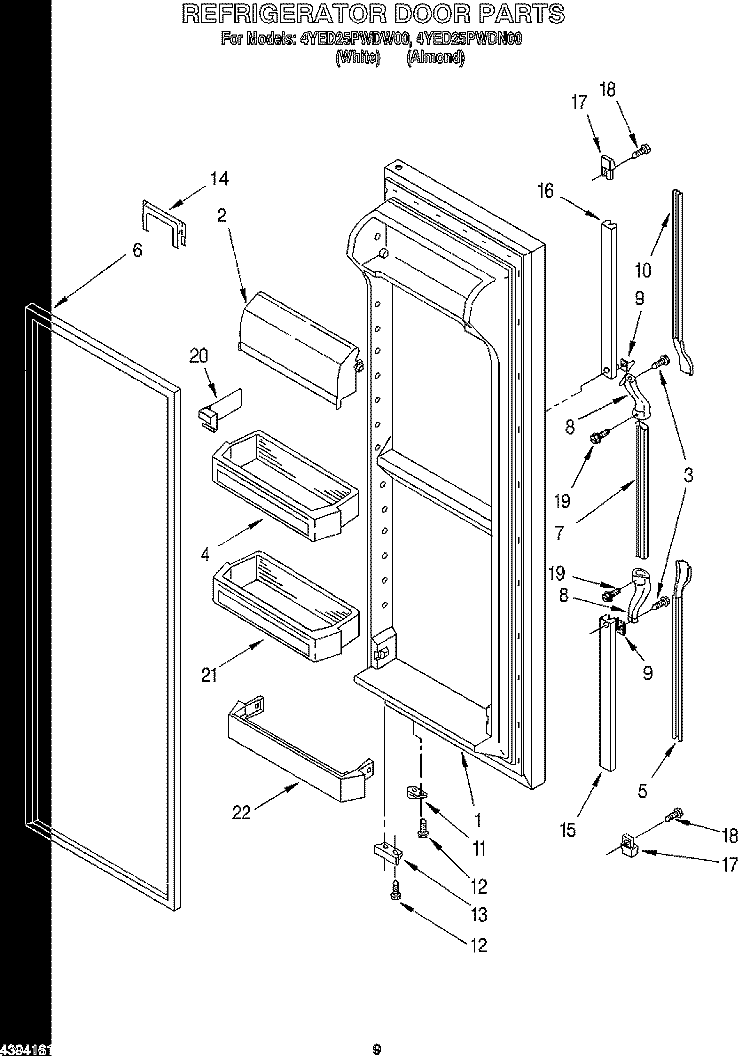 REFRIGERATOR DOOR Diagram and Parts List for 4YED25PWDN00  Whirlpool Refrigerator