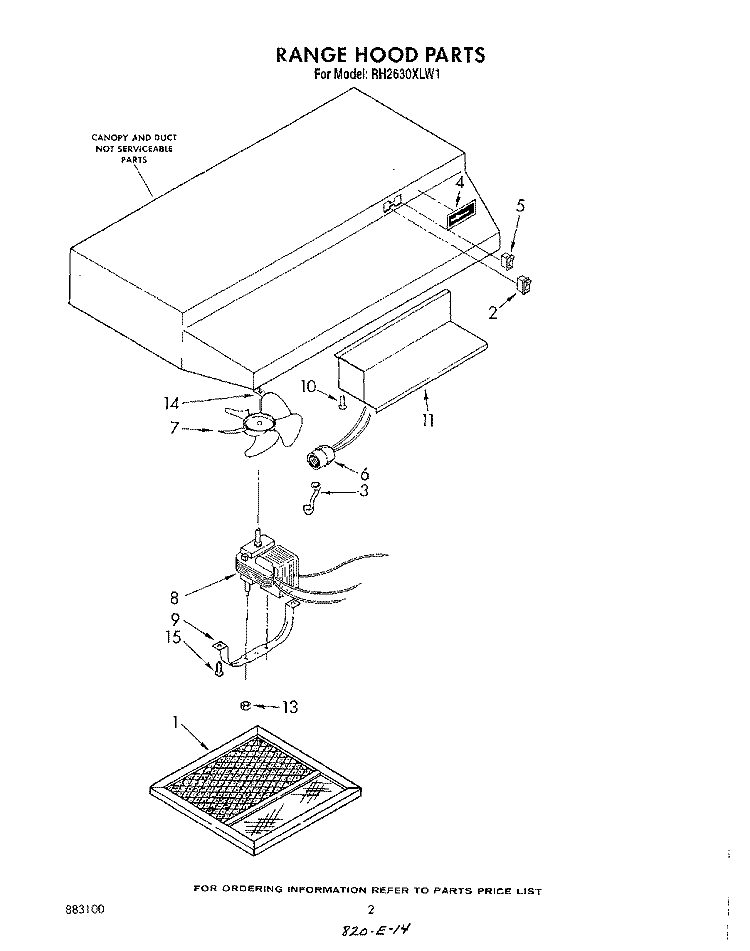 SECTION Diagram and Parts List for RH2630XLW1  Whirlpool Range Hood