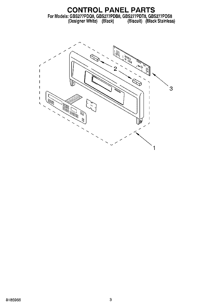 CONTROL PANEL Diagram and Parts List for GBS277PDS8  Whirlpool Wall Oven