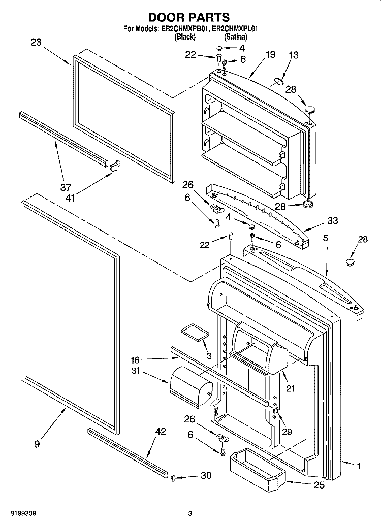 DOOR PARTS Diagram and Parts List for ER2CHMXPB01  Whirlpool Refrigerator
