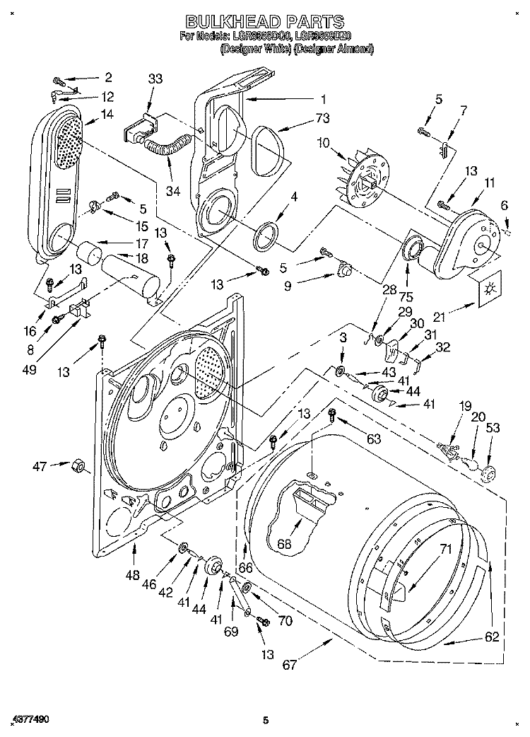 BULKHEAD Diagram and Parts List for LGR8858DQ0  Whirlpool Dryer