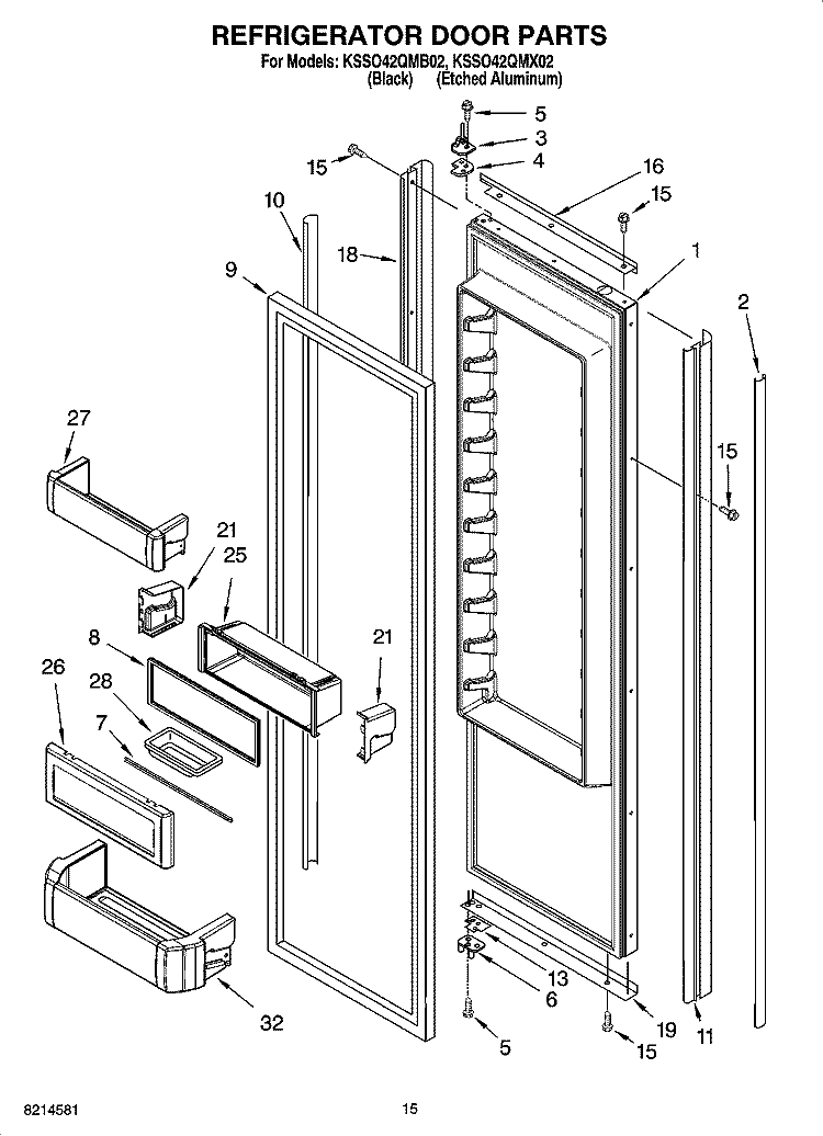 REFRIGERATOR DOOR PARTS Diagram and Parts List for KSSO42QMB02  KitchenAid Refrigerator