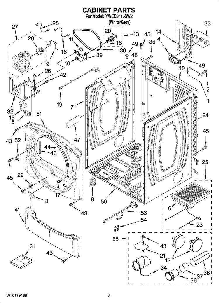 CABINET PARTS Diagram and Parts List for YWED8410SW2  Whirlpool Dryer