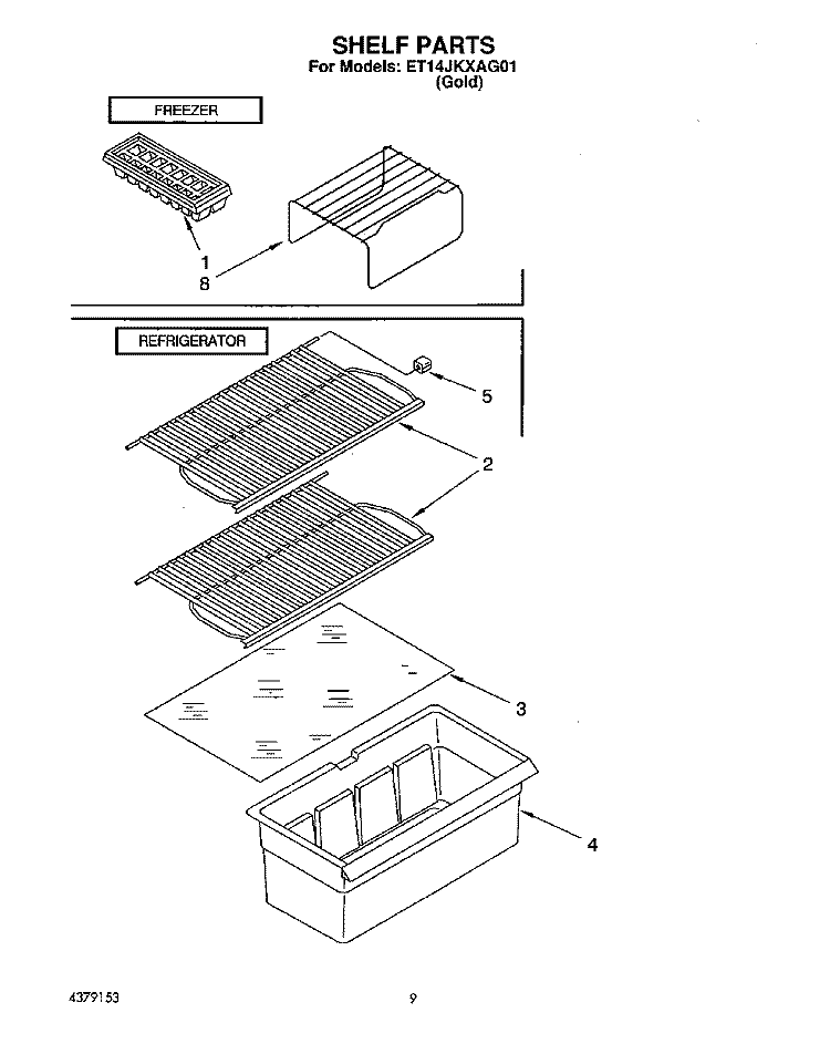 SHELF Diagram and Parts List for ET14JKXAG01  Whirlpool Refrigerator