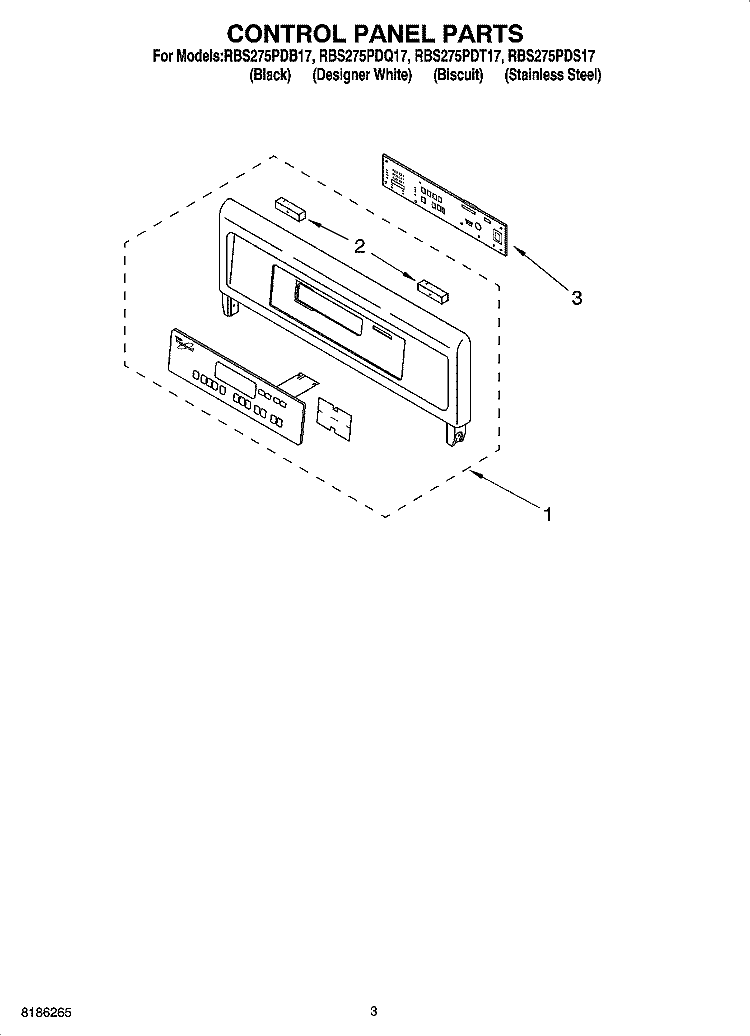 CONTROL PANEL PARTS Diagram and Parts List for RBS275PDQ17  Whirlpool Wall Oven