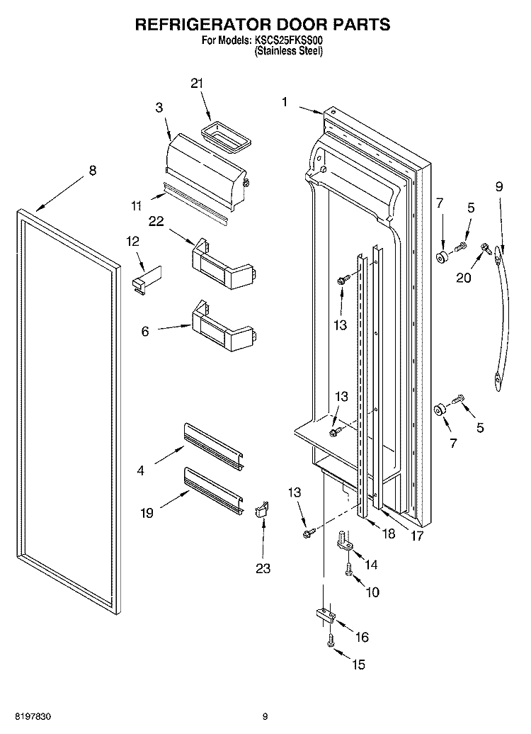 REFRIGERATOR DOOR PARTS Diagram and Parts List for KSCS25FKSS00  KitchenAid Refrigerator