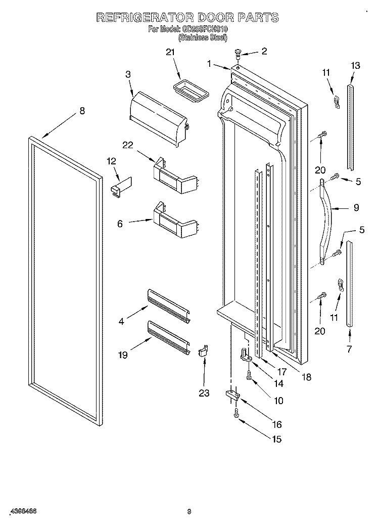 REFRIGERATOR DOOR Diagram and Parts List for GD25SFCHS10  Whirlpool Refrigerator