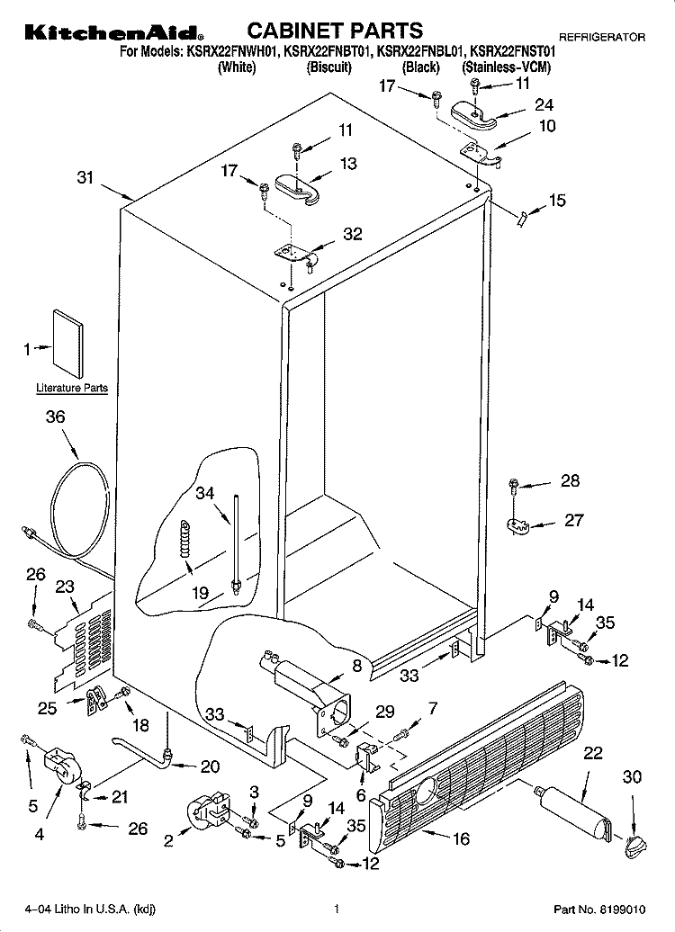 CABINET PARTS Diagram and Parts List for KSRX22FNST01  KitchenAid Refrigerator