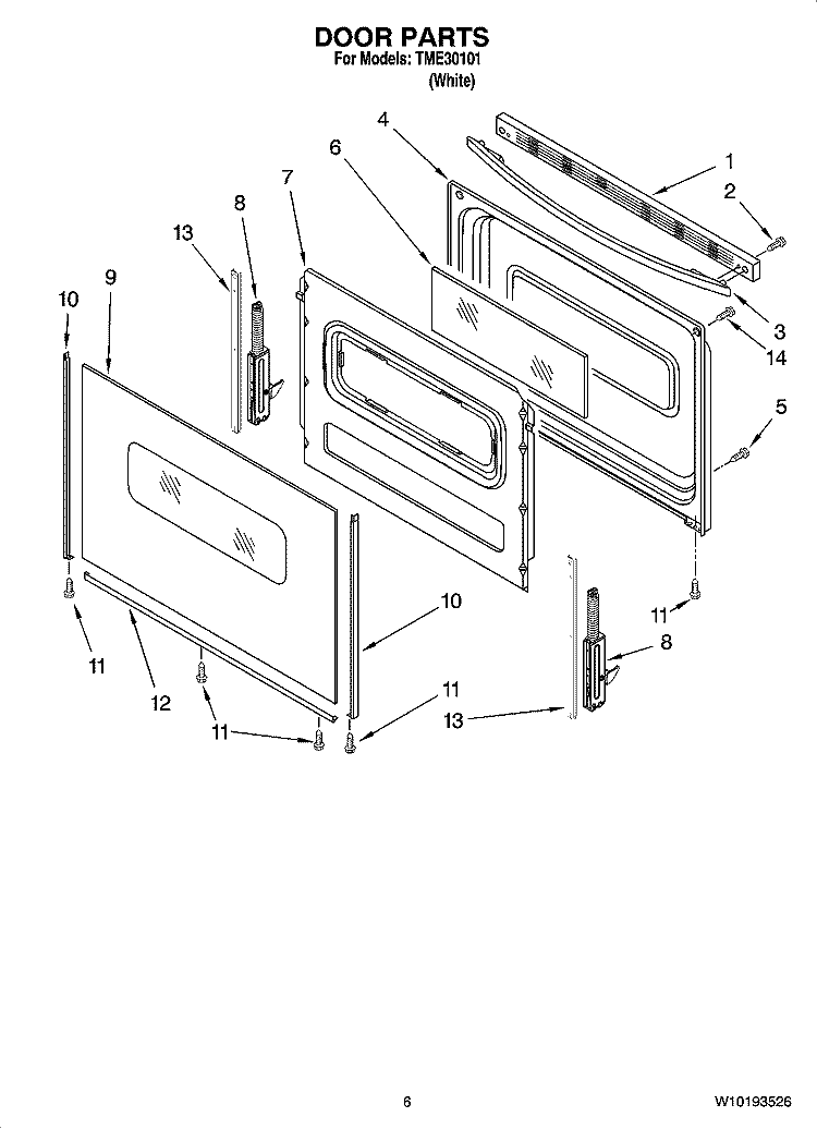 DOOR PARTS, OPTIONAL PARTS Diagram and Parts List for TME30101  Estate Range