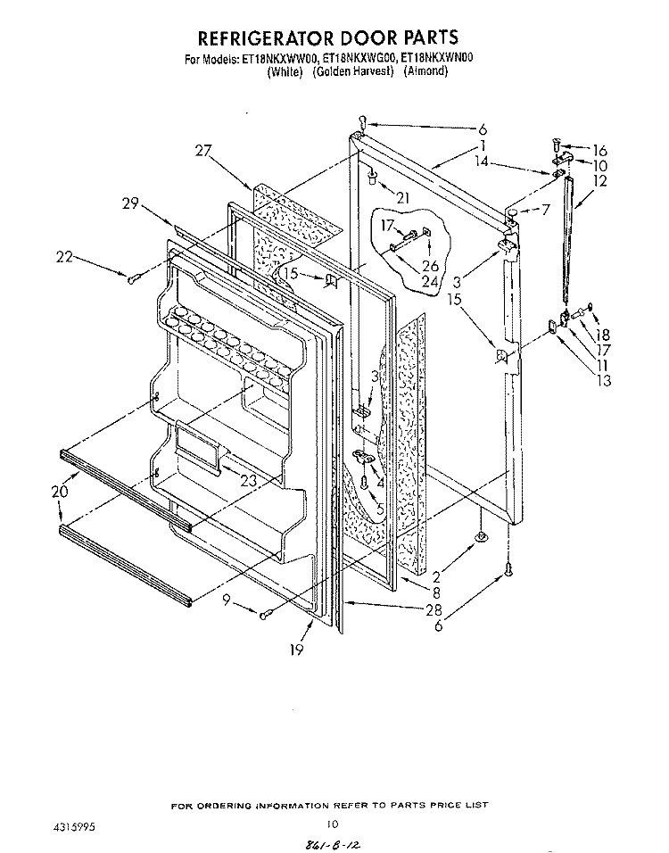 REFRIGERATOR DOOR , LIT/OPTIONAL Diagram and Parts List for ET18NKXWN00  Whirlpool Refrigerator