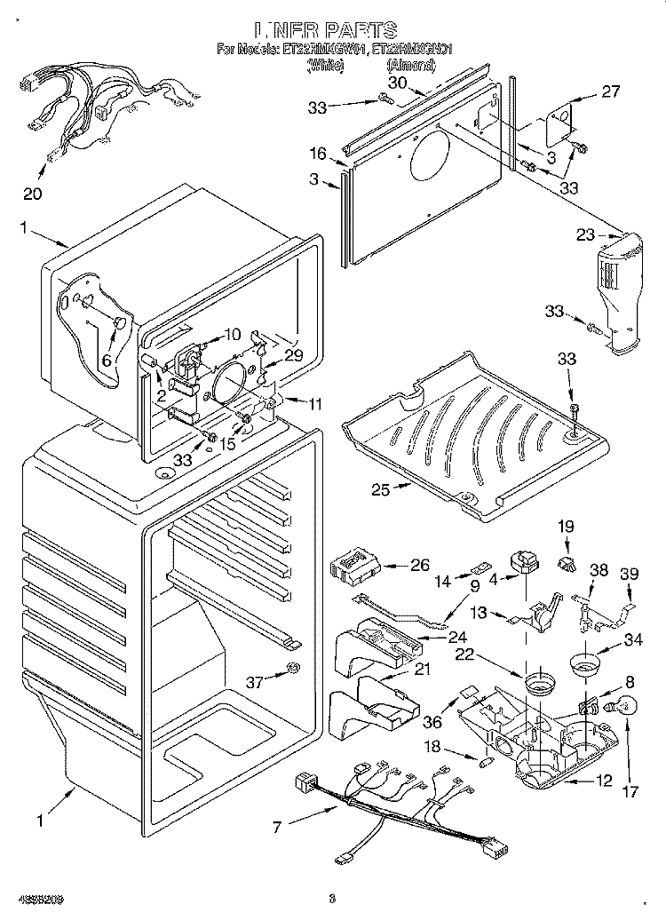 LINER Diagram and Parts List for ET22RMXGN01  Whirlpool Refrigerator