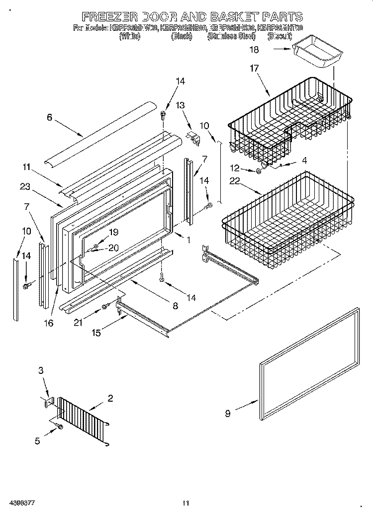 FREEZER DOOR AND BASKET Diagram and Parts List for KBRP36MHS00  KitchenAid Refrigerator