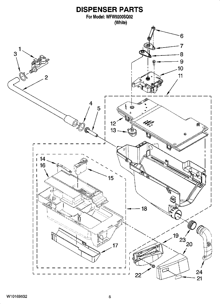 DISPENSER PARTS Diagram and Parts List for WFW9200SQ02  Whirlpool Washer
