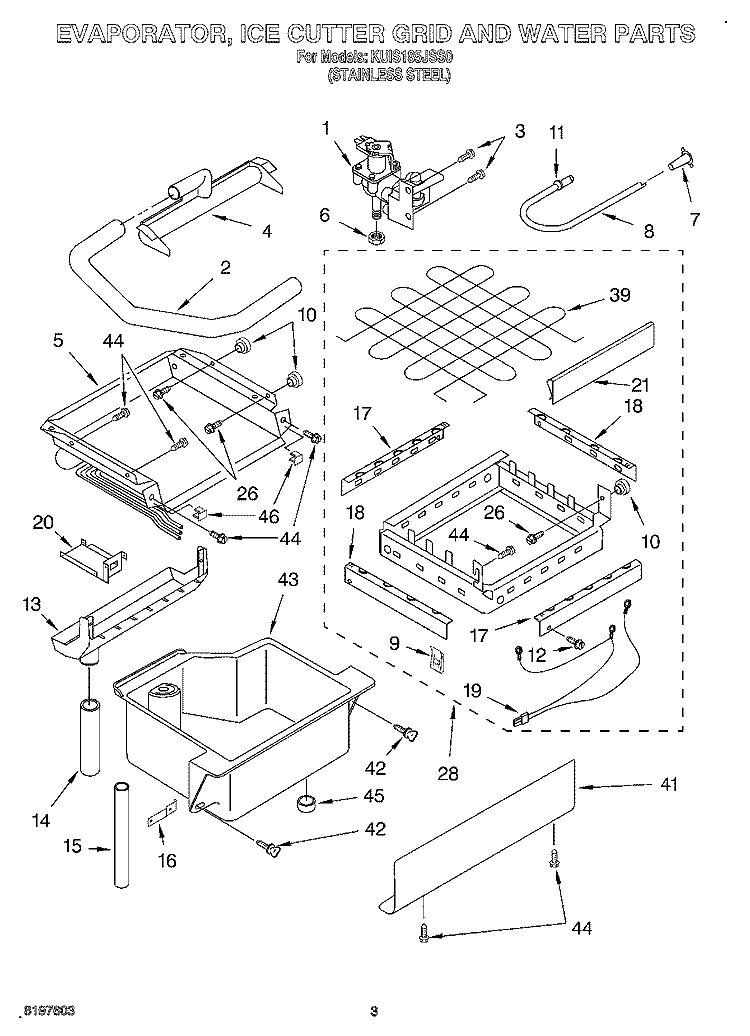 EVAPORATOR, ICE CUTTER GRID AND WATER Diagram and Parts List for KUIS185JSS0  KitchenAid Ice Maker