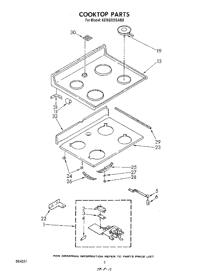 COOK TOP Diagram and Parts List for KERS505SWB0  KitchenAid Range