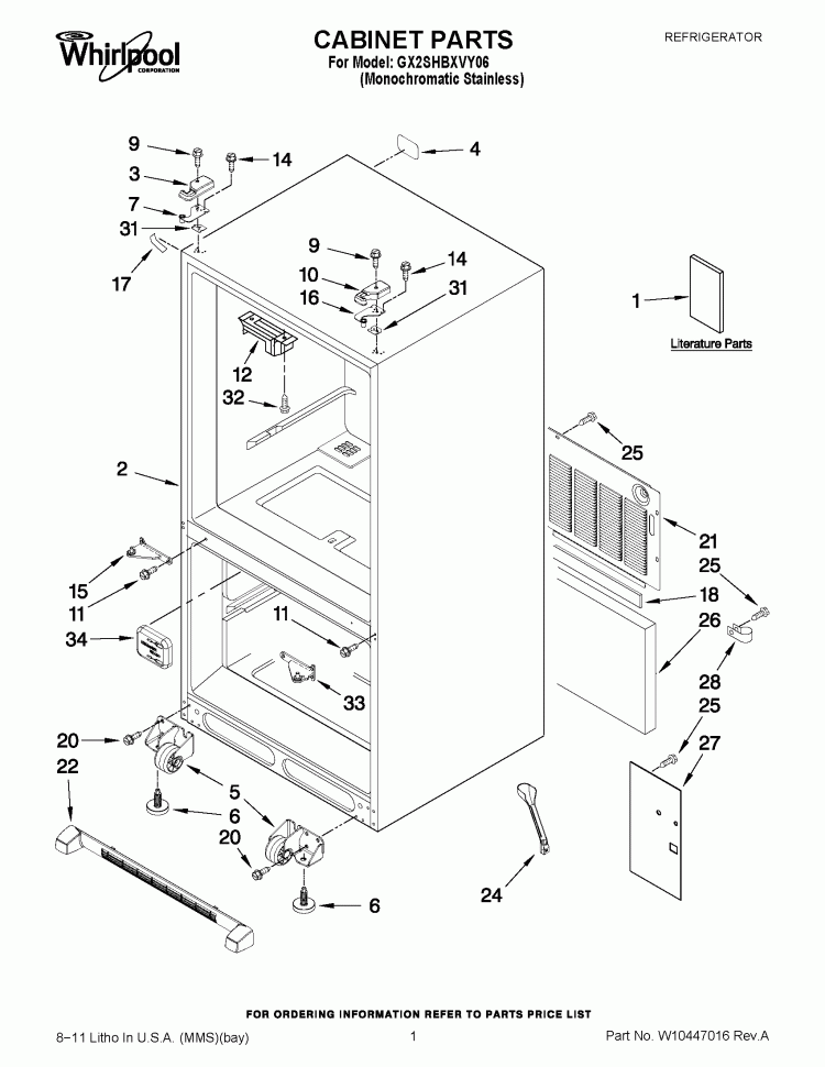 CABINET PARTS Diagram and Parts List for GX2SHBXVY06  Whirlpool Refrigerator