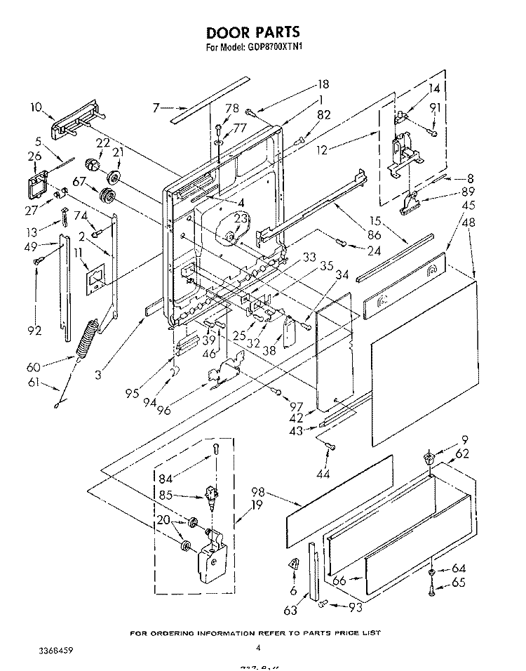DOOR Diagram and Parts List for GDP8700XTN1  Whirlpool Dishwasher