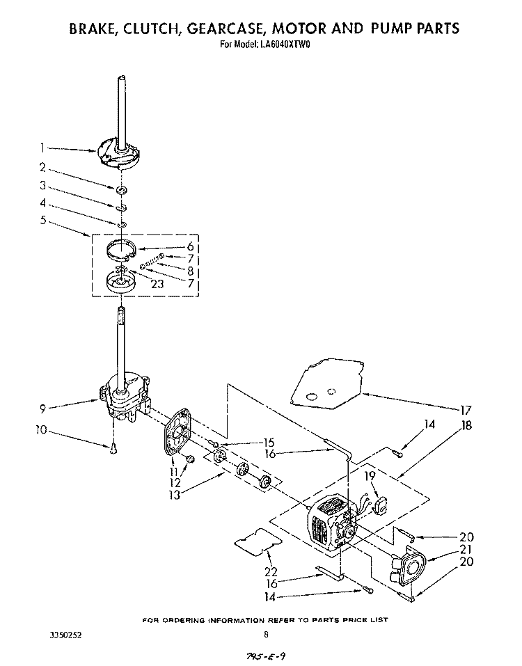 BRAKE, CLUTCH, GEARCASE, MOTOR AND PUMP Diagram and Parts List for LA6040XTW0  Whirlpool Washer